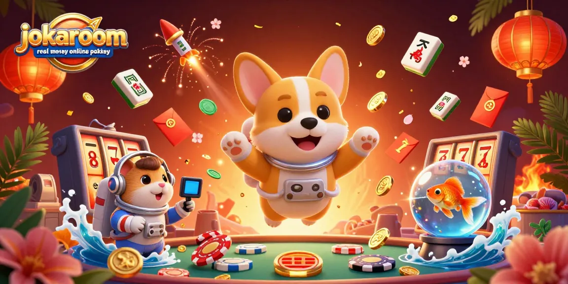 Experience the excitement of jokaroom real money online pokies in this vibrant casino scene with unique characters and game elements.