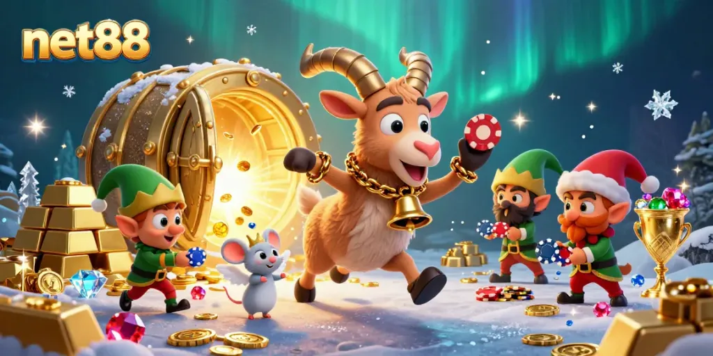 Experience the festive horror at net88's casino featuring spooky Krampus and playful gremlins.