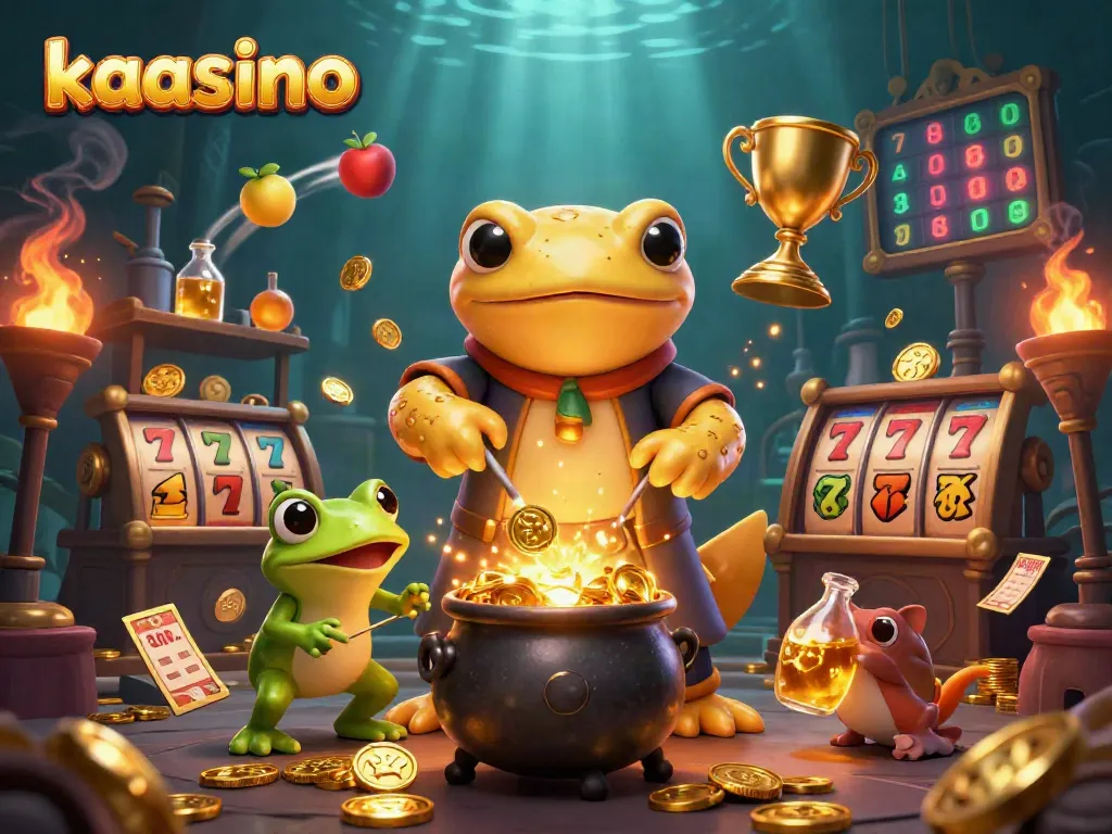 Kaasino theme illustration with a golden salamander and casino elements showcasing exciting game action.