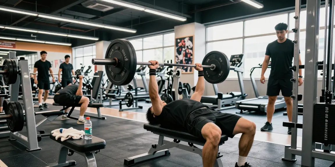 Prime Pharma Steroiden showcased in dynamic gym scene with an athlete performing a bench press, highlighting energy and focus in fitness.
